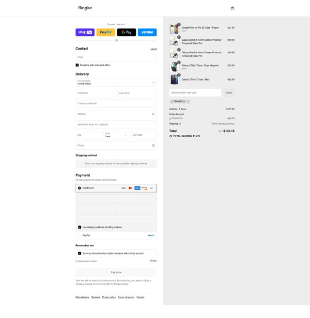 Ringke checkout page showing Ringke promo code box | Screenshot taken by SimplyCodes community member on Aug 27, 2025