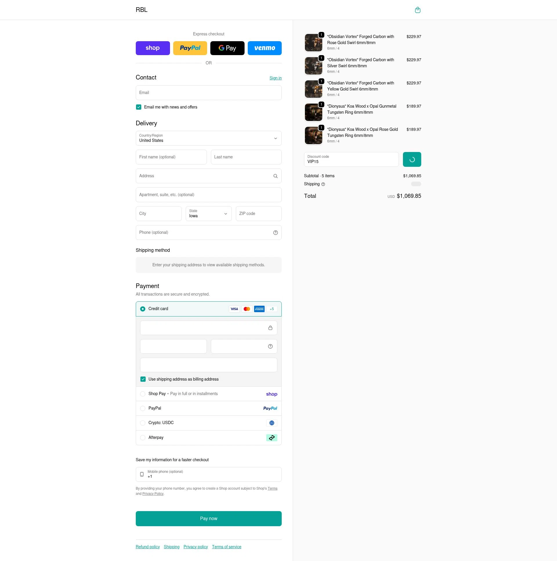 Rings By Lux checkout page showing Rings By Lux discount code box | Screenshot taken by SimplyCodes community member on Feb 10, 2026