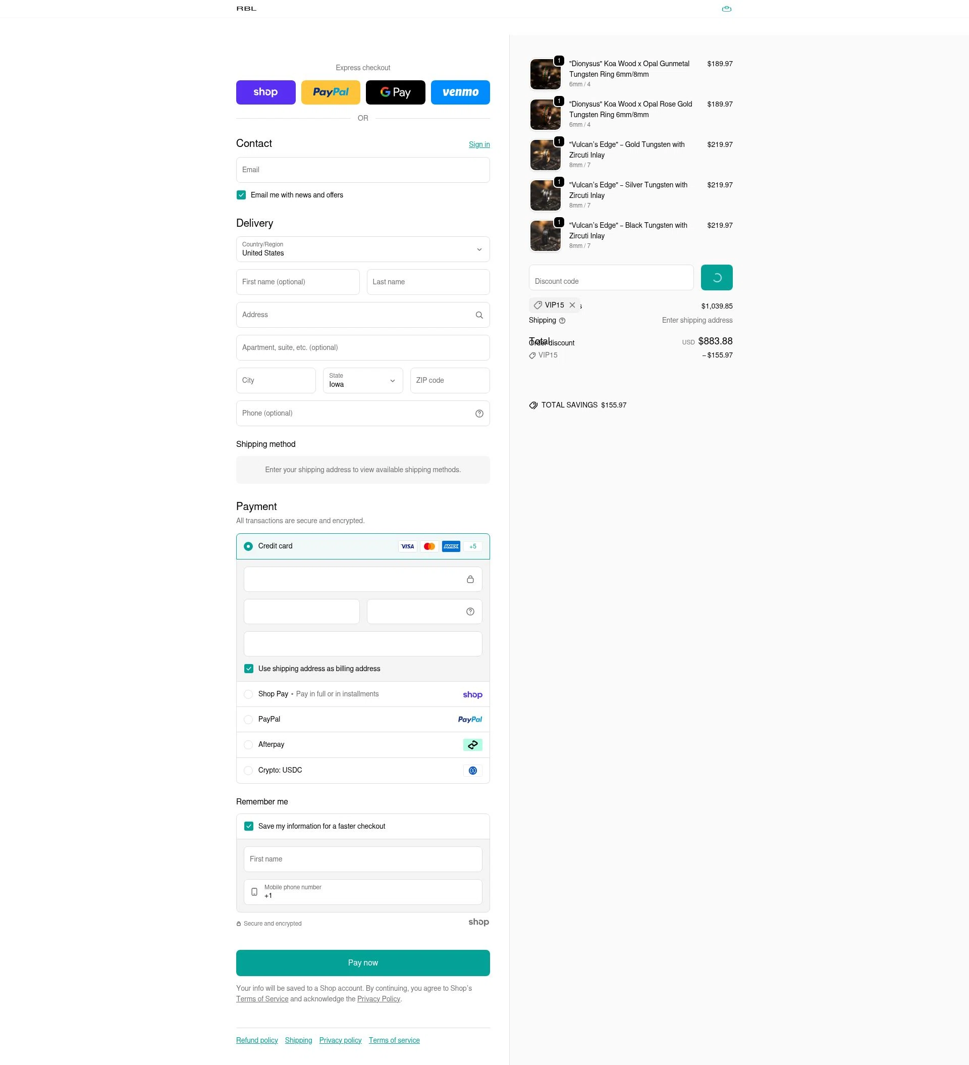 Rings By Lux checkout page showing Rings By Lux discount code box | Screenshot taken by SimplyCodes community member on Jan 23, 2026