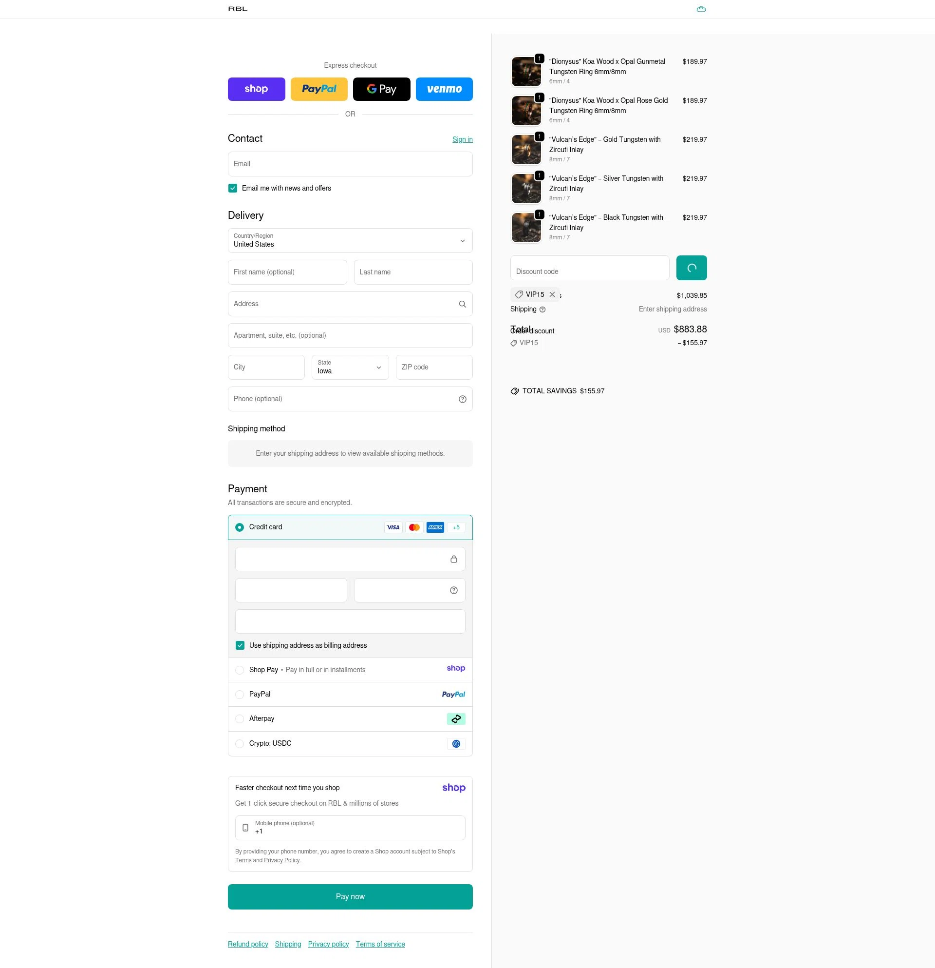 Rings By Lux checkout page showing Rings By Lux discount code box | Screenshot taken by SimplyCodes community member on Jan 13, 2026