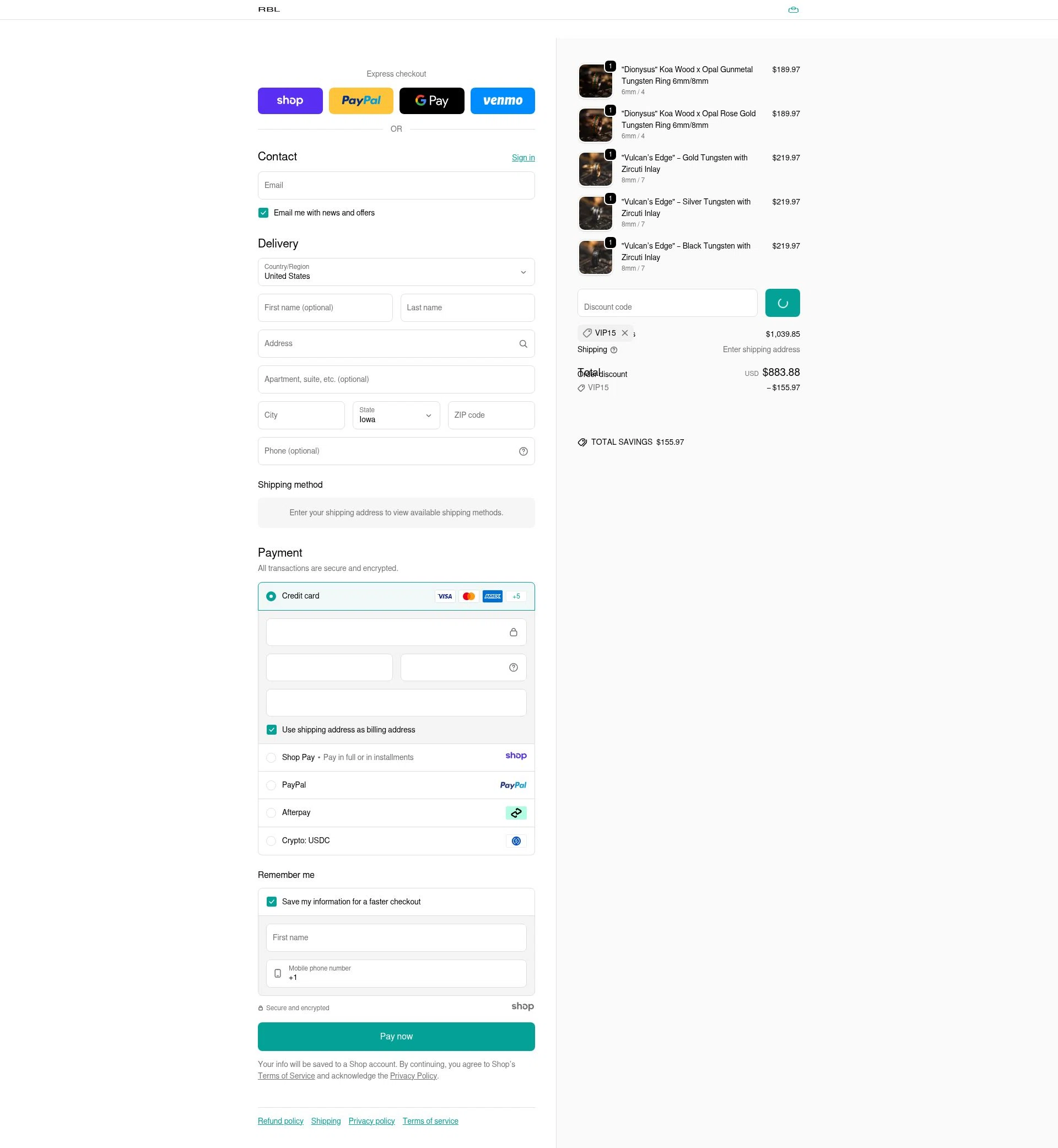 Rings By Lux checkout page showing Rings By Lux discount code box | Screenshot taken by SimplyCodes community member on Jan 18, 2026