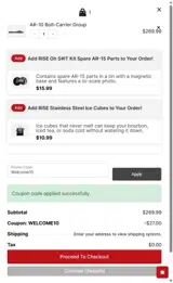 Welcome10 coupon verification screenshot