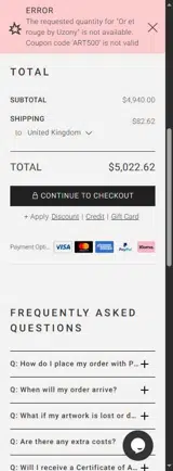 ART500 coupon verification screenshot