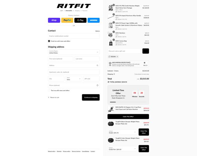 RitFit checkout page showing RitFit coupon code box | Screenshot taken by SimplyCodes community member on Sep 12, 2025