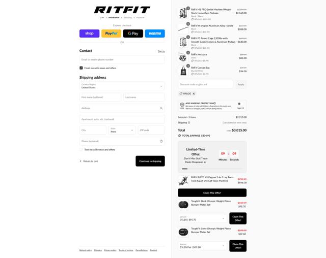 RitFit checkout page showing RitFit coupon code box | Screenshot taken by SimplyCodes community member on Sep 12, 2025