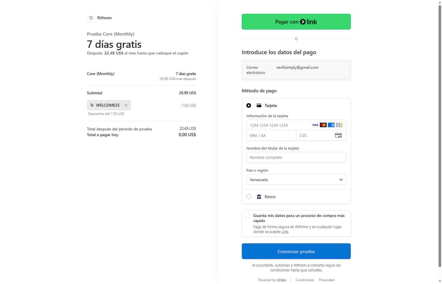 Rithmm AI checkout page showing Rithmm AI promo code box | Screenshot taken by SimplyCodes community member on Jan 24, 2026