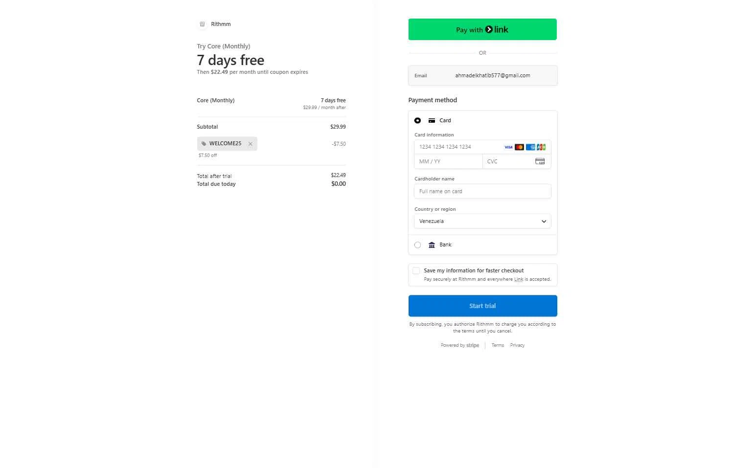 Rithmm AI checkout page showing Rithmm AI promo code box | Screenshot taken by SimplyCodes community member on Dec 26, 2025