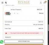 Rivage Care coupon verification screenshot
