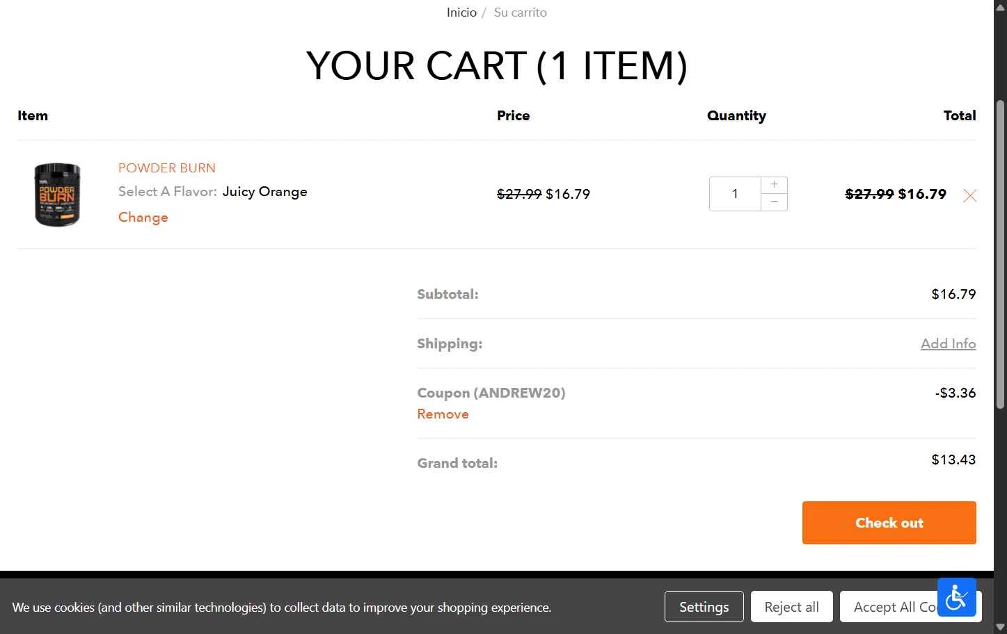 Rival Nutrition checkout page showing Rival Nutrition coupon code box | Screenshot taken by SimplyCodes community member on Aug 17, 2025