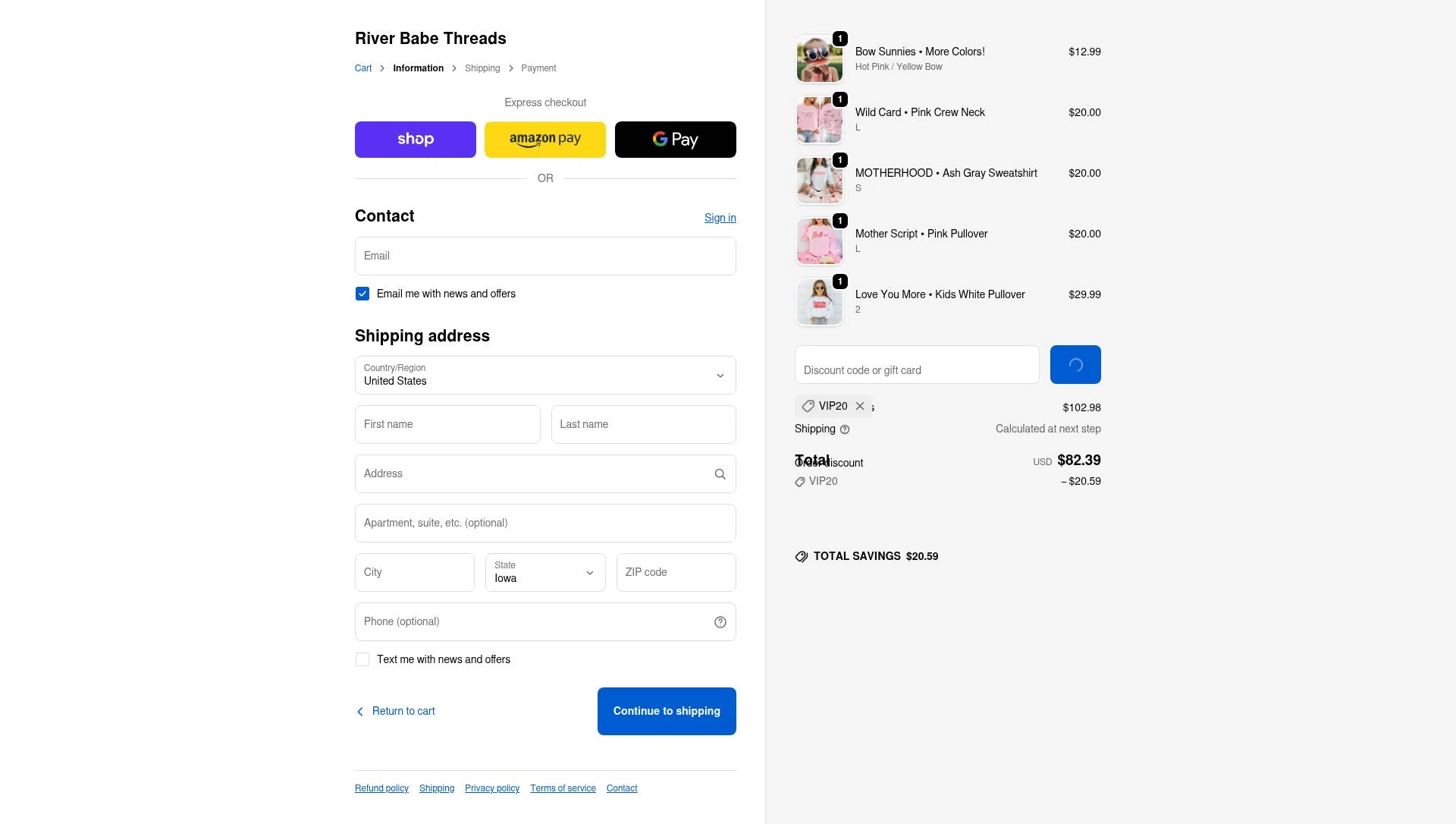River Babe checkout page showing River Babe promo code box | Screenshot taken by SimplyCodes community member on Feb 4, 2026