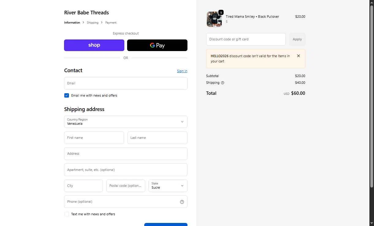 River Babe checkout page showing River Babe promo code box | Screenshot taken by SimplyCodes community member on Feb 6, 2026