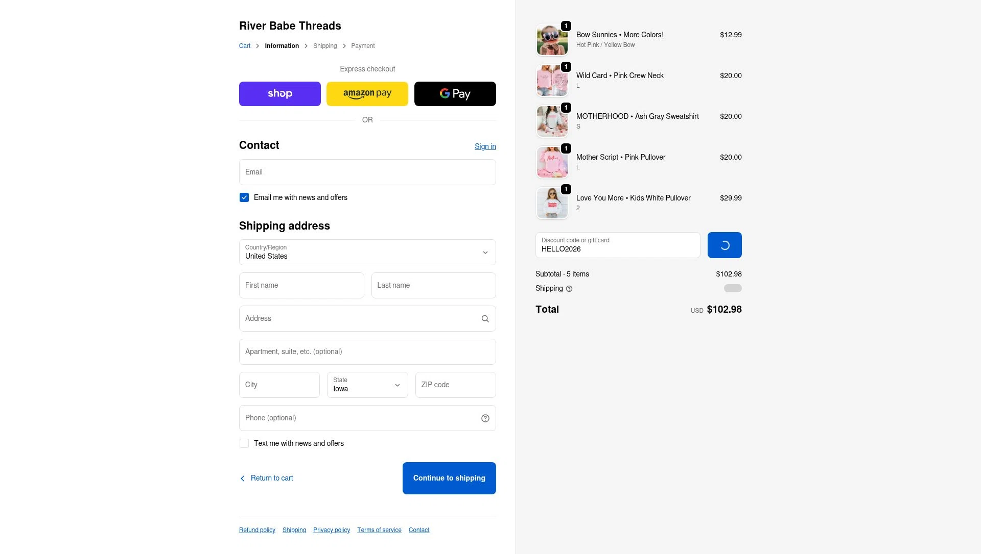 River Babe checkout page showing River Babe promo code box | Screenshot taken by SimplyCodes community member on Feb 6, 2026