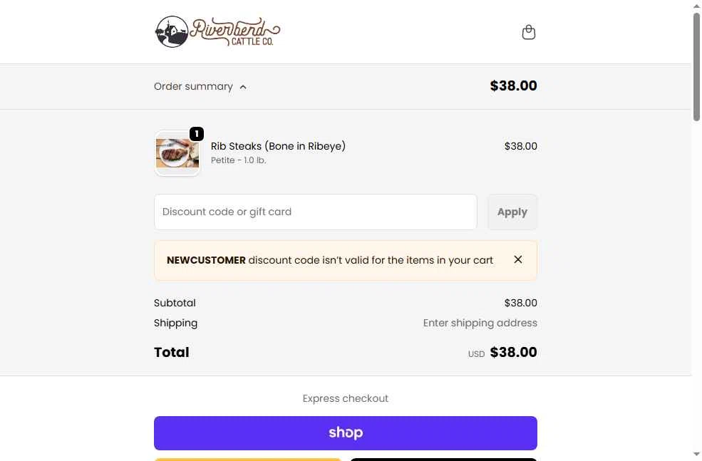 Riverbend Ranch checkout page showing Riverbend Ranch promo code box | Screenshot taken by SimplyCodes community member on Jan 30, 2026