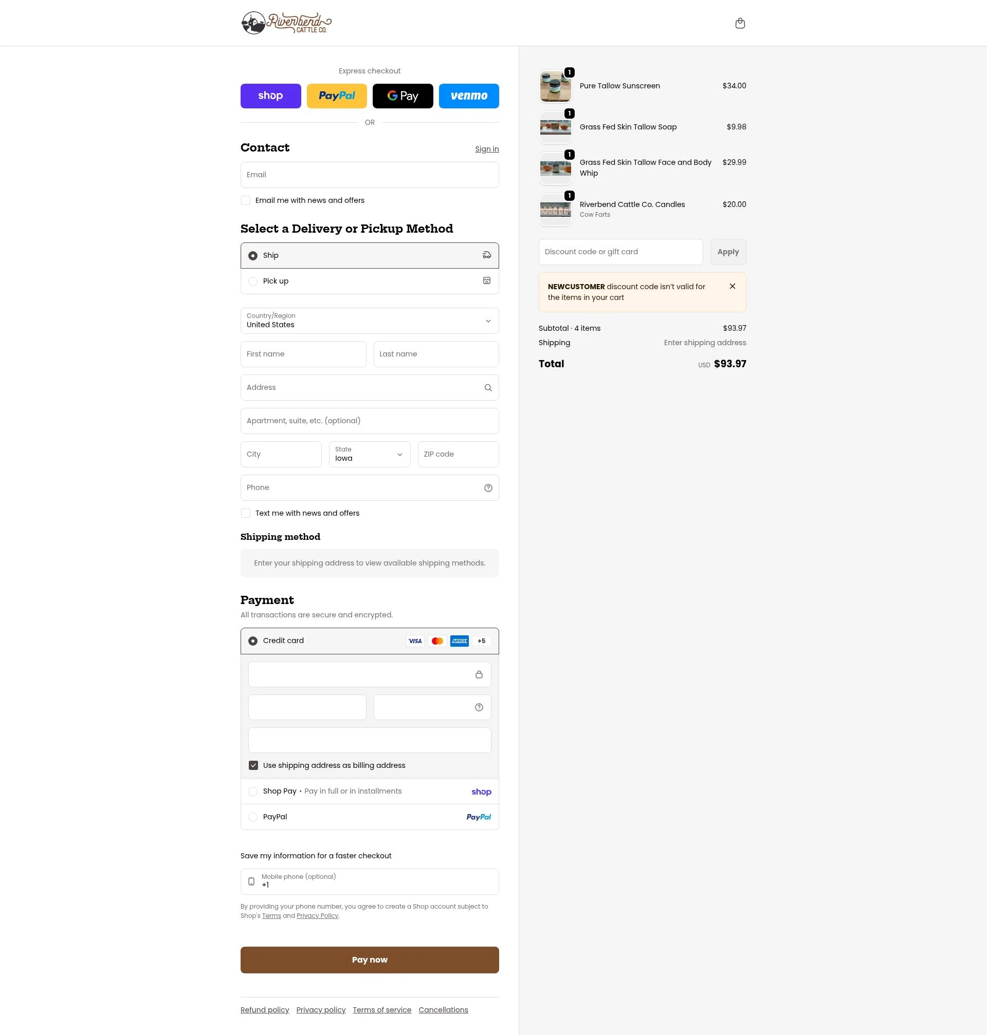 Riverbend Ranch checkout page showing Riverbend Ranch promo code box | Screenshot taken by SimplyCodes community member on Jan 30, 2026