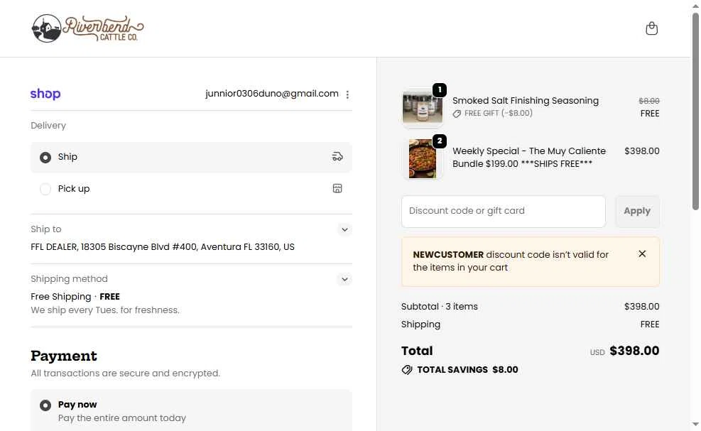 Riverbend Ranch checkout page showing Riverbend Ranch promo code box | Screenshot taken by SimplyCodes community member on Jan 27, 2026
