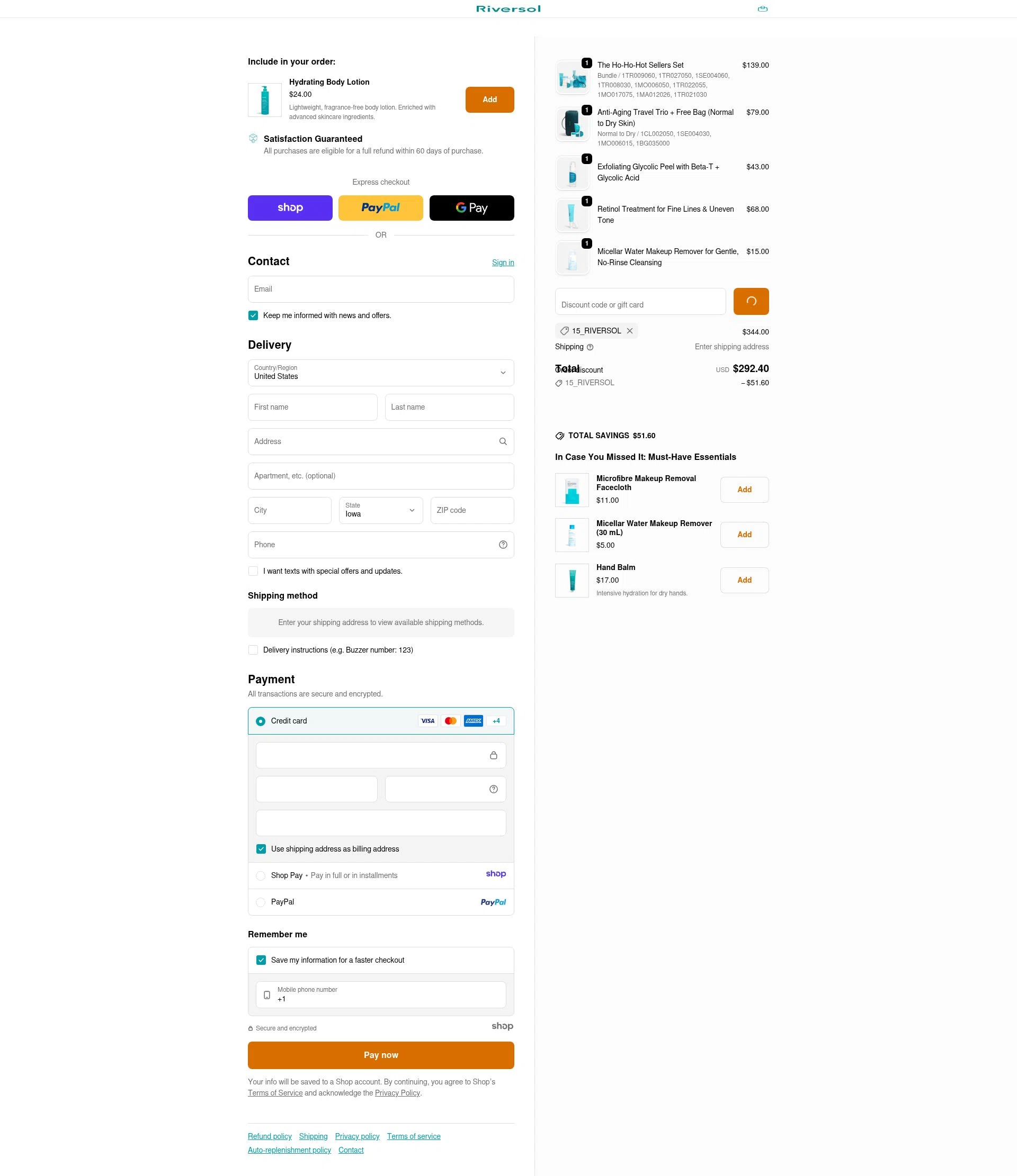 Riversol checkout page showing Riversol coupon code box | Screenshot taken by SimplyCodes community member on Dec 28, 2025