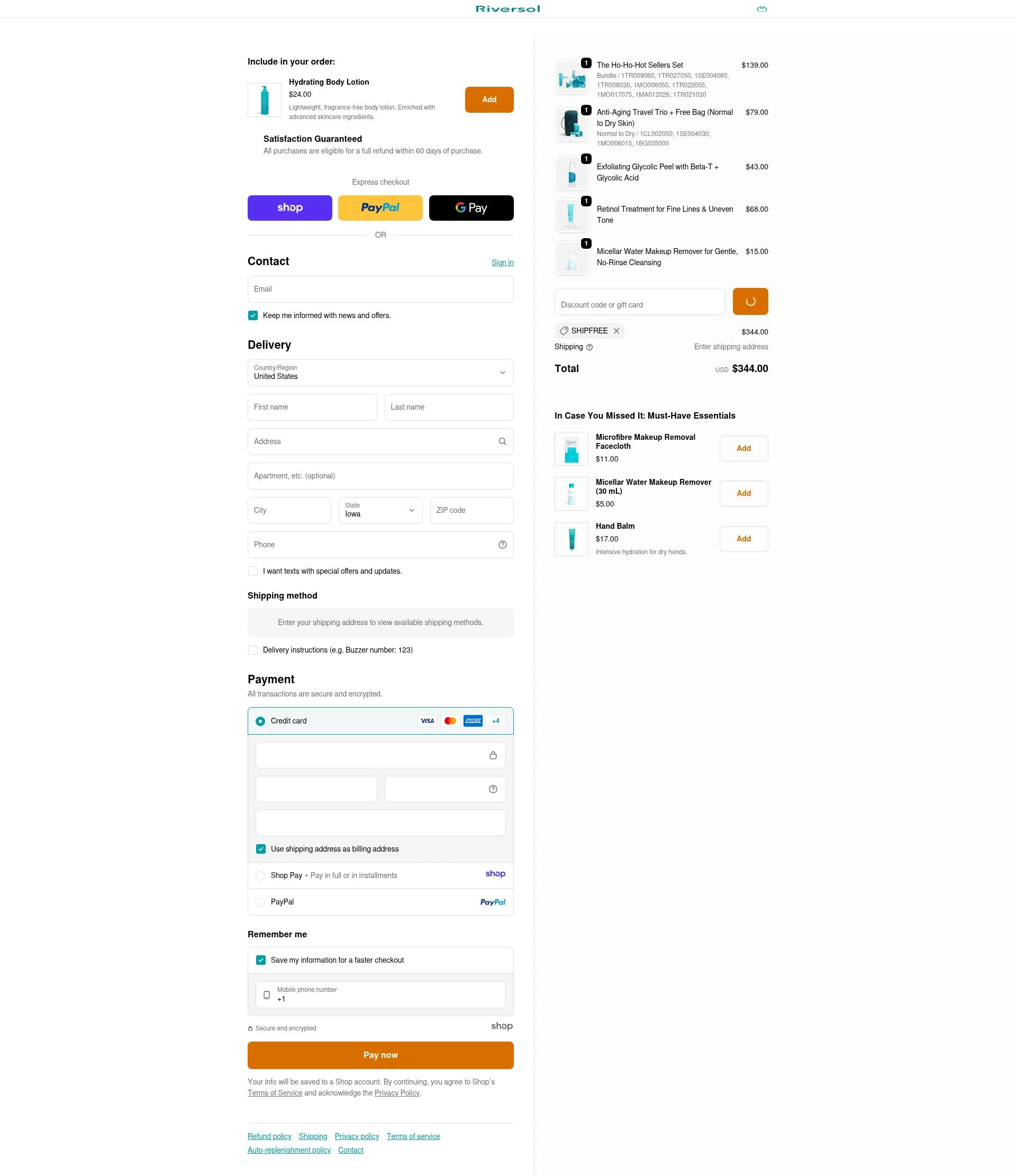 Riversol checkout page showing Riversol coupon code box | Screenshot taken by SimplyCodes community member on Dec 28, 2025