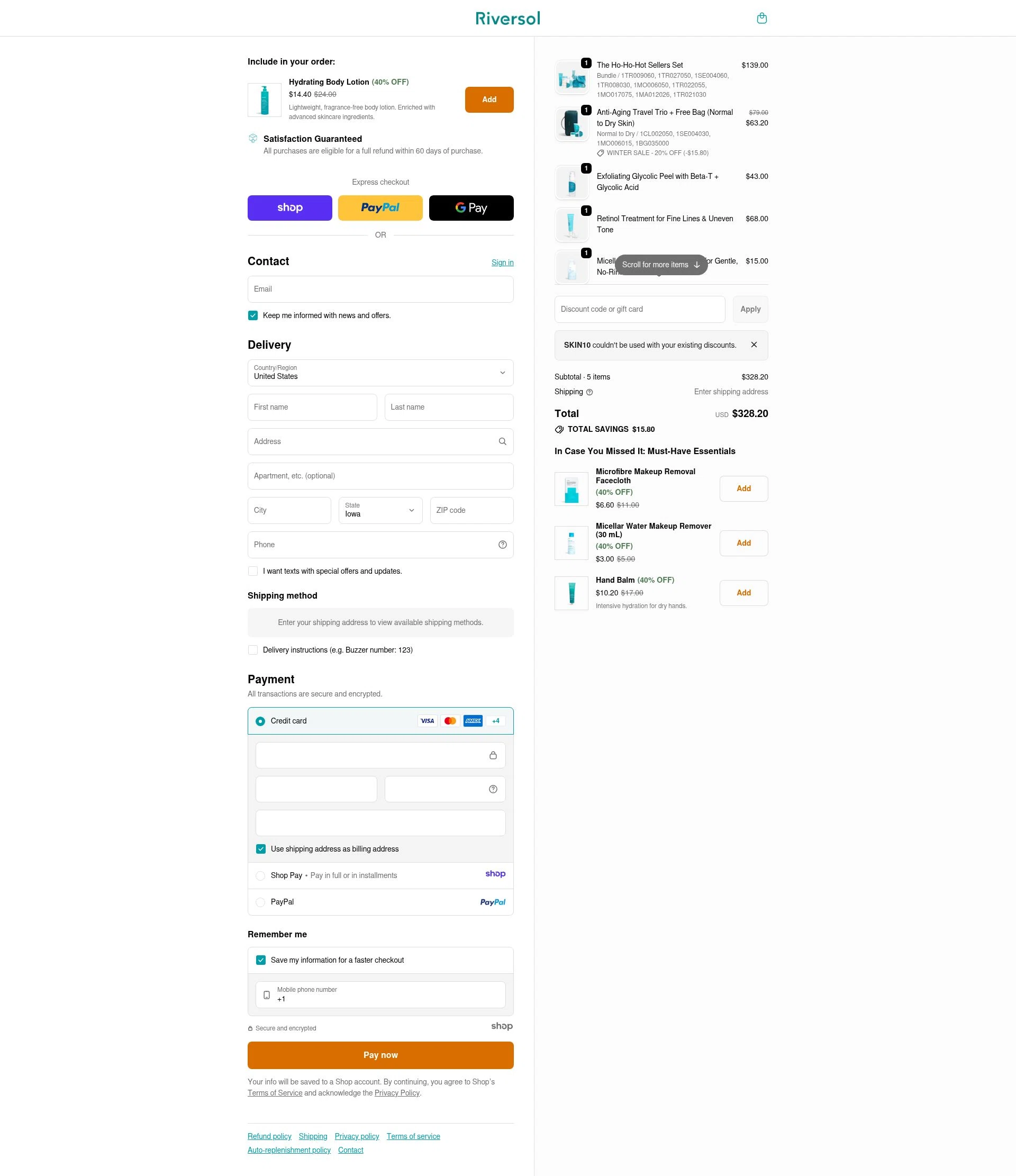 Riversol checkout page showing Riversol coupon code box | Screenshot taken by SimplyCodes community member on Dec 23, 2025