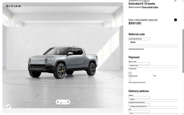 Rivian checkout page showing Rivian discount code box | Screenshot taken by SimplyCodes community member on Jul 27, 2025