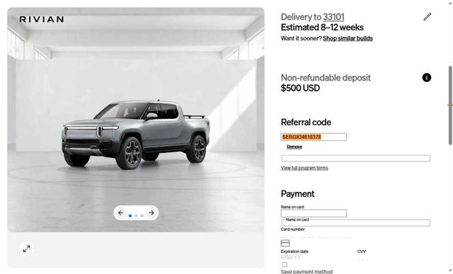 Rivian checkout page showing Rivian discount code box | Screenshot taken by SimplyCodes community member on Jul 31, 2025