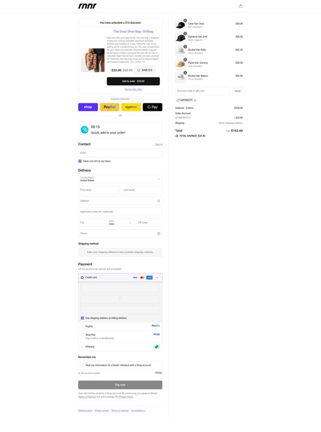 RNNR checkout page showing RNNR discount code box | Screenshot taken by SimplyCodes community member on Sep 11, 2025