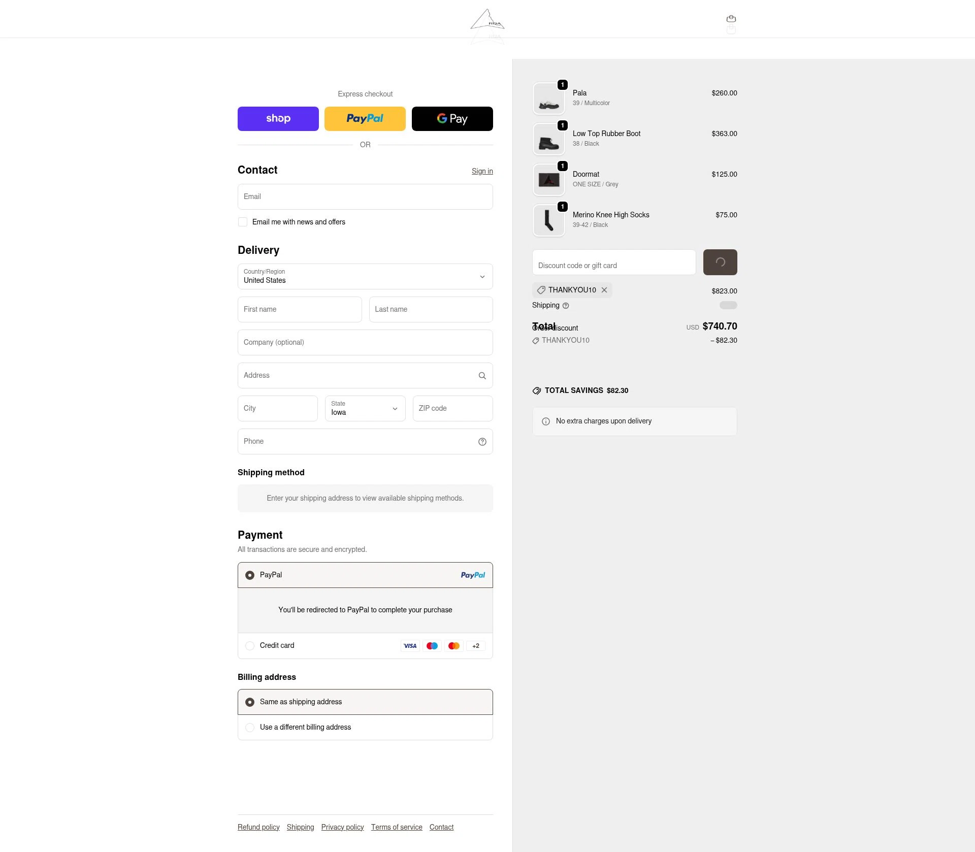 Roa checkout page showing Roa discount code box | Screenshot taken by SimplyCodes community member on Jan 31, 2026