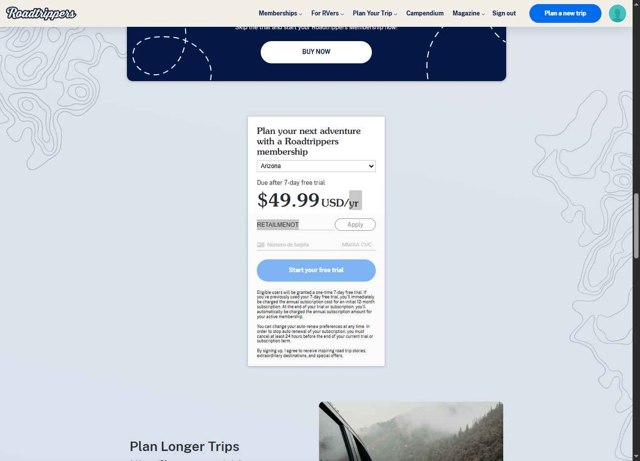 Roadtrippers checkout page showing Roadtrippers coupon code box | Screenshot taken by SimplyCodes community member on Aug 18, 2025