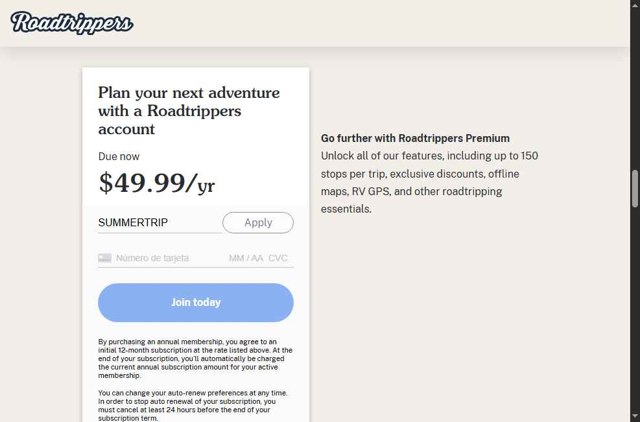 Roadtrippers checkout page showing Roadtrippers coupon code box | Screenshot taken by SimplyCodes community member on Jul 22, 2025