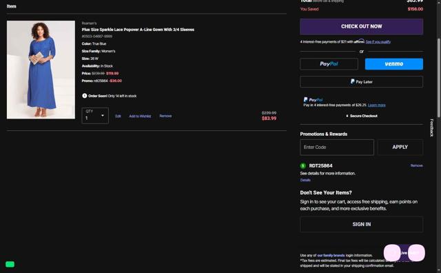 Roaman's checkout page showing Roaman's promo code box | Screenshot taken by SimplyCodes community member on Sep 8, 2025