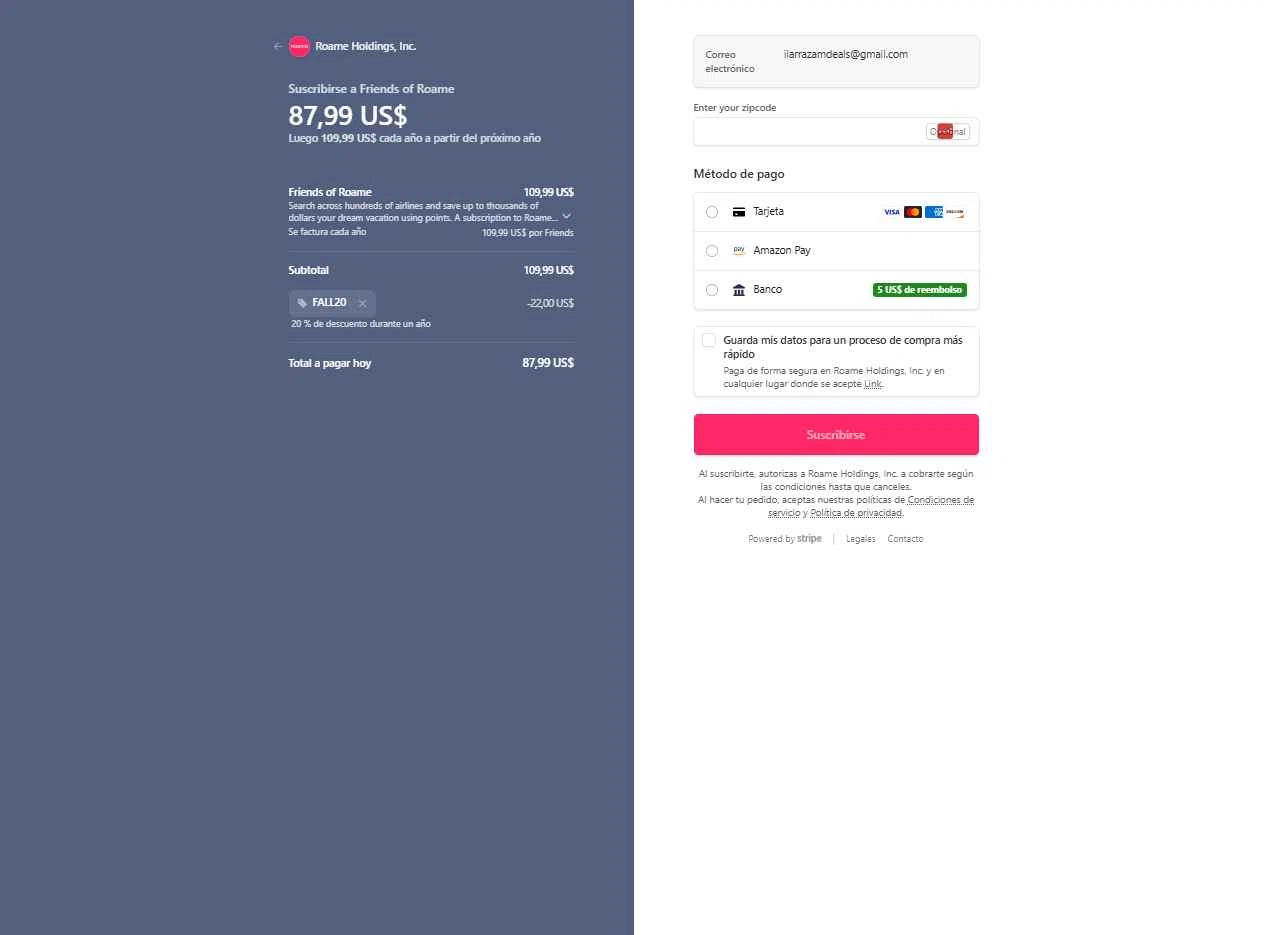 Roame.Travel checkout page showing Roame.Travel promo code box | Screenshot taken by SimplyCodes community member on Dec 17, 2025