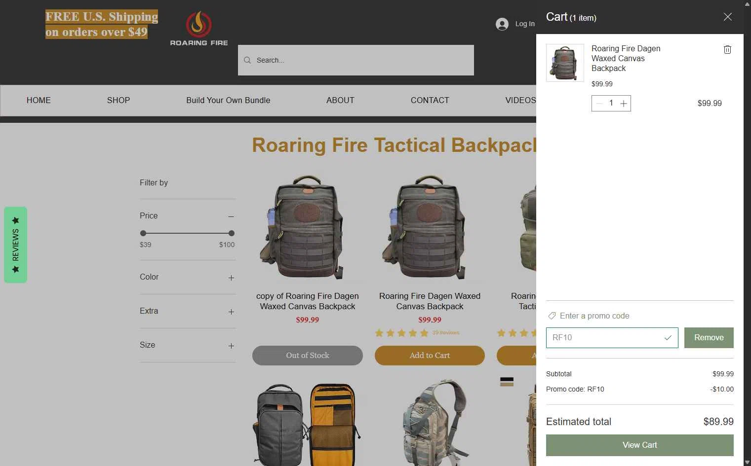 Roaring Fire Gear checkout page showing Roaring Fire Gear promo code box | Screenshot taken by SimplyCodes community member on Oct 12, 2025