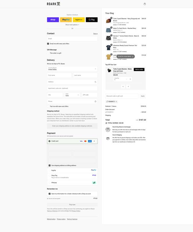 Roark checkout page showing Roark discount code box | Screenshot taken by SimplyCodes community member on Sep 13, 2025