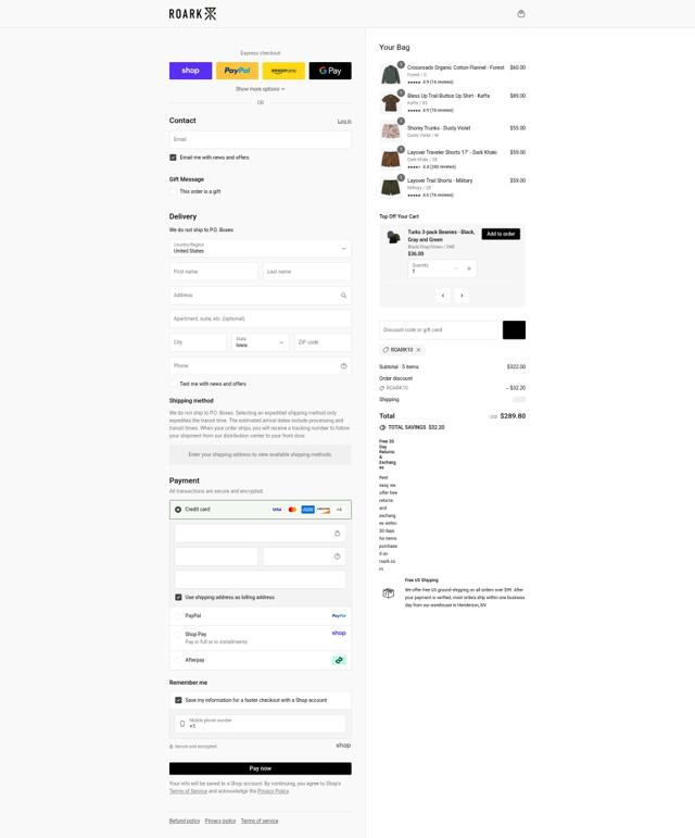 Roark checkout page showing Roark discount code box | Screenshot taken by SimplyCodes community member on Sep 5, 2025
