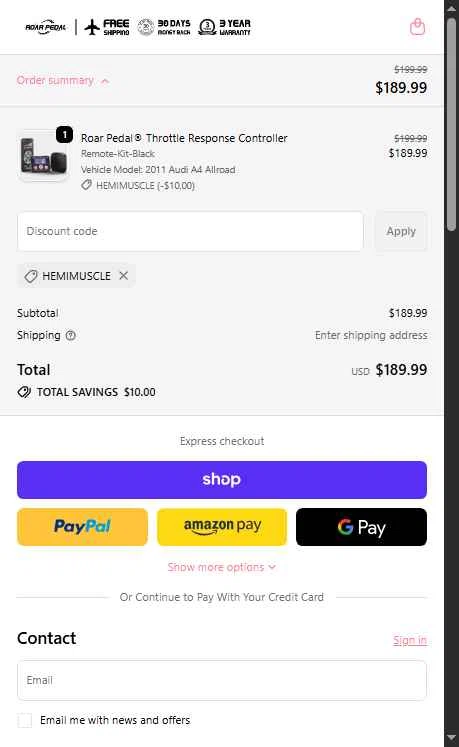 Roar Pedal checkout page showing Roar Pedal discount code box | Screenshot taken by SimplyCodes community member on Oct 7, 2025