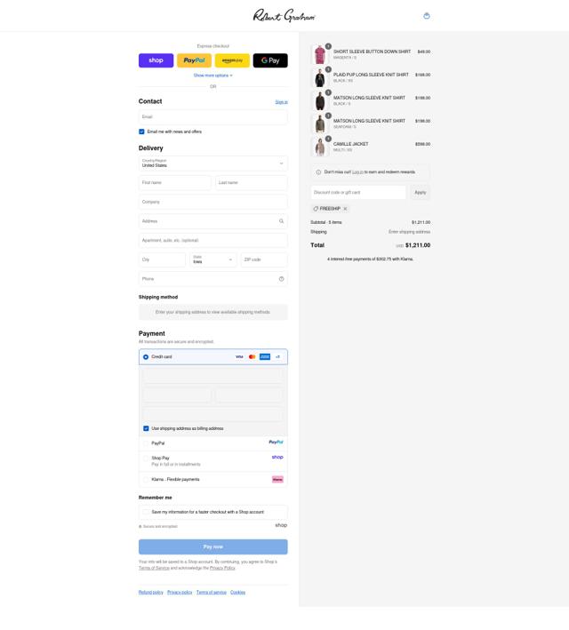 Robert Graham checkout page showing Robert Graham discount code box | Screenshot taken by SimplyCodes community member on Sep 11, 2025