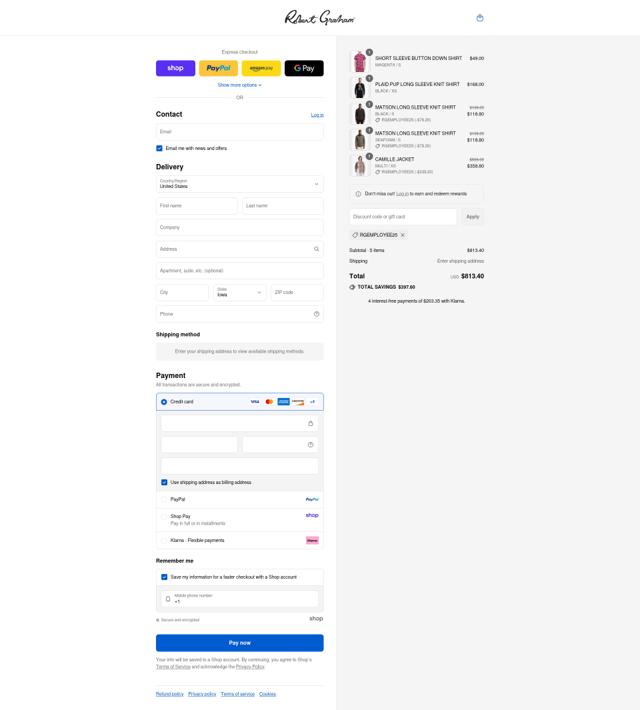 Robert Graham checkout page showing Robert Graham discount code box | Screenshot taken by SimplyCodes community member on Sep 7, 2025