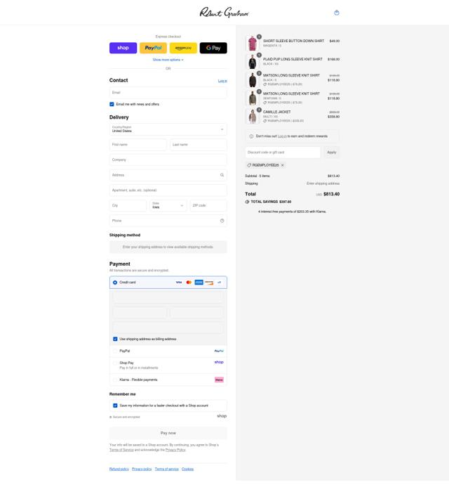 Robert Graham checkout page showing Robert Graham discount code box | Screenshot taken by SimplyCodes community member on Sep 3, 2025