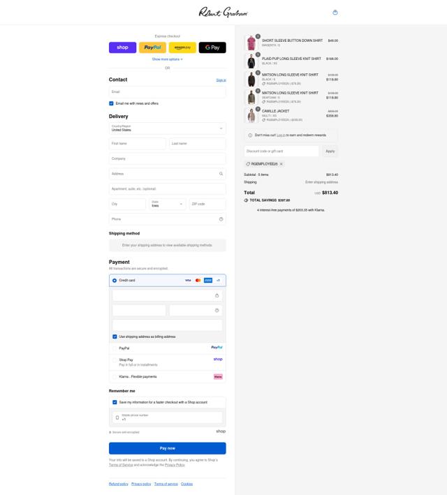 Robert Graham checkout page showing Robert Graham discount code box | Screenshot taken by SimplyCodes community member on Sep 11, 2025
