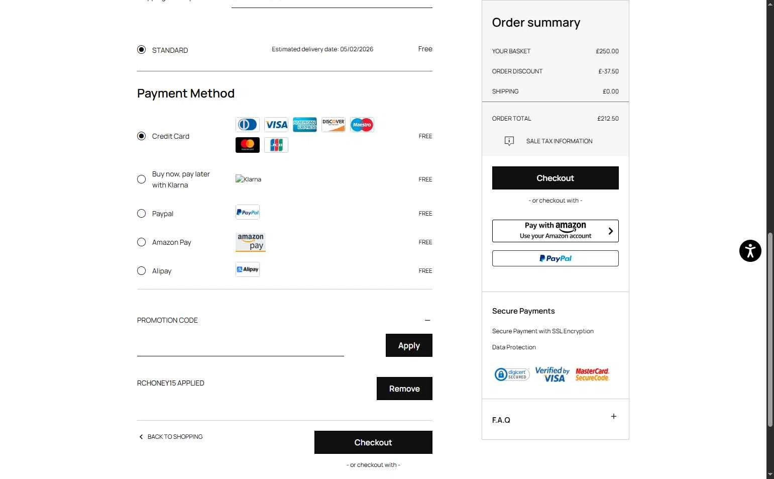 Roberto Cavalli UK checkout page showing Roberto Cavalli UK promo code box | Screenshot taken by SimplyCodes community member on Feb 2, 2026