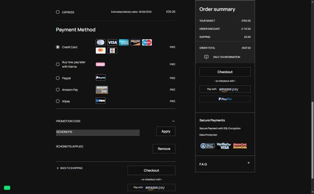 Roberto Cavalli UK checkout page showing Roberto Cavalli UK promo code box | Screenshot taken by SimplyCodes community member on Aug 15, 2025