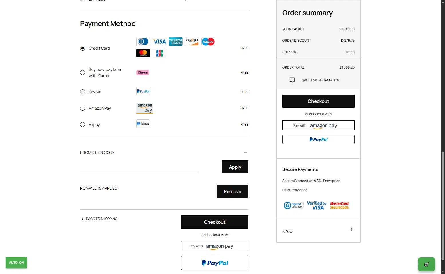 Roberto Cavalli UK checkout page showing Roberto Cavalli UK promo code box | Screenshot taken by SimplyCodes community member on Sep 13, 2025