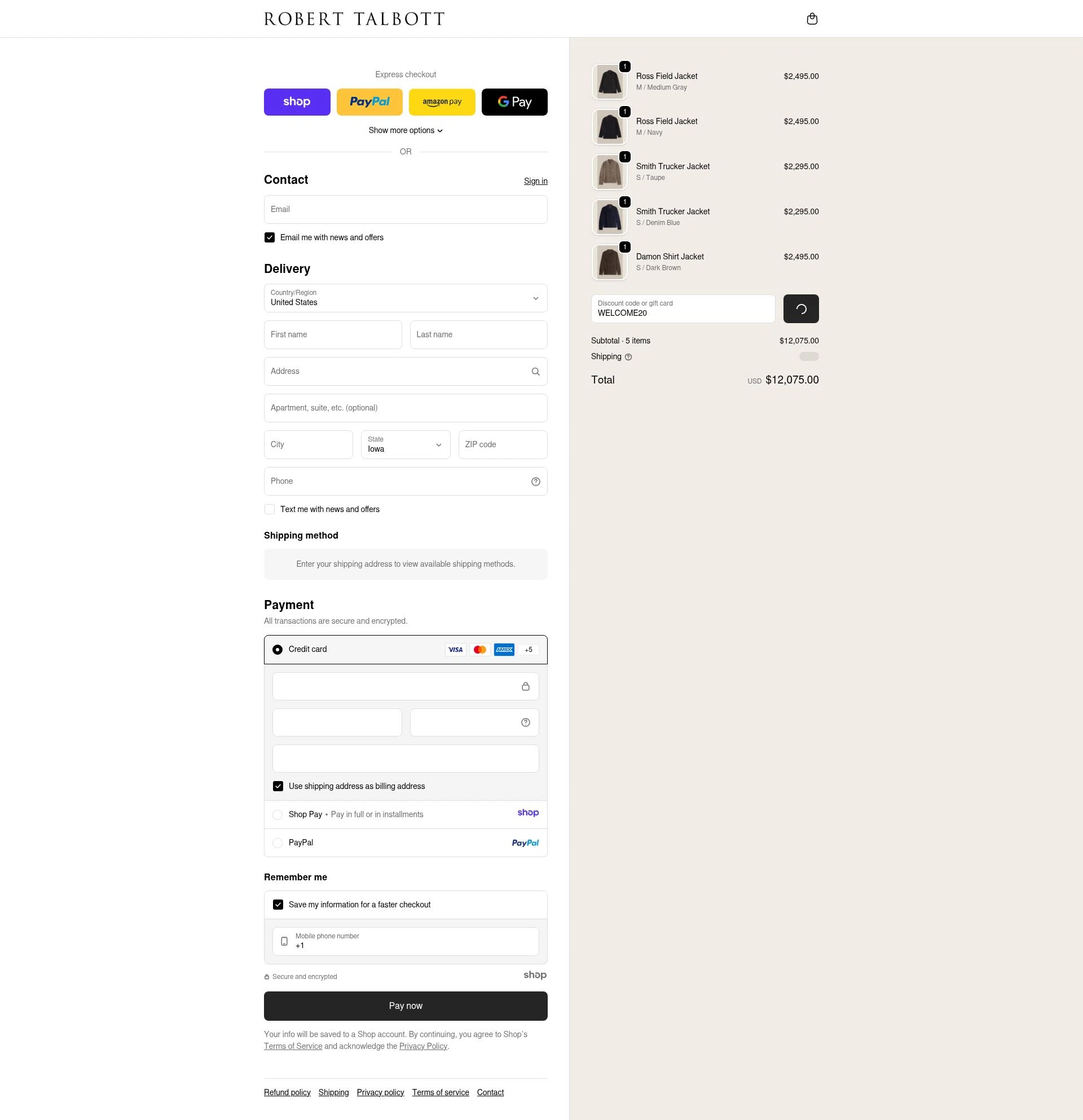 Robert Talbott checkout page showing Robert Talbott coupon code box | Screenshot taken by SimplyCodes community member on Dec 29, 2025