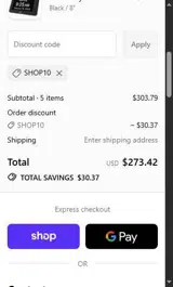 SHOP10 coupon verification screenshot