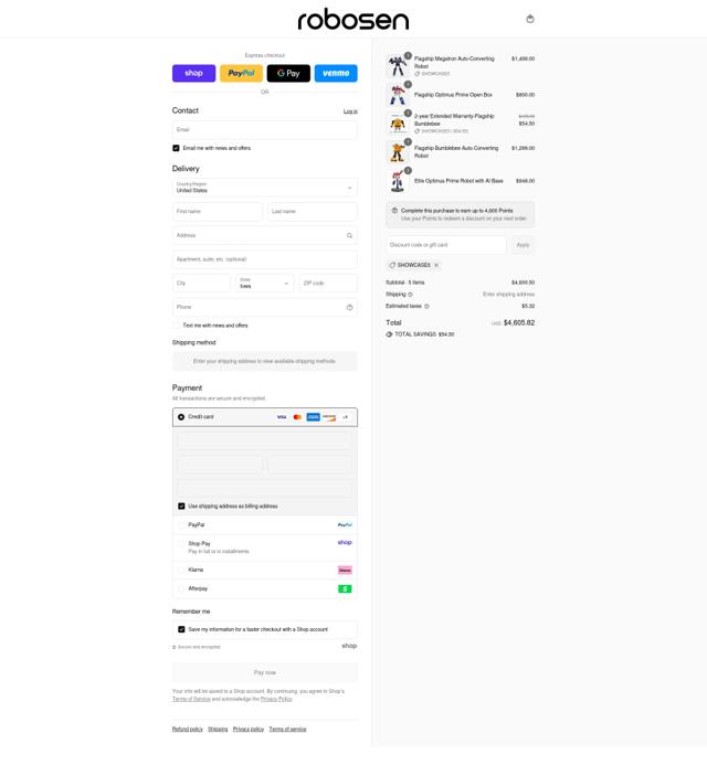 Robosen checkout page showing Robosen discount code box | Screenshot taken by SimplyCodes community member on Sep 4, 2025