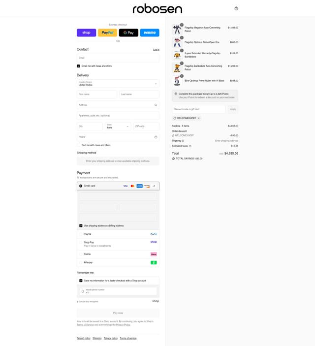 Robosen checkout page showing Robosen discount code box | Screenshot taken by SimplyCodes community member on Sep 9, 2025