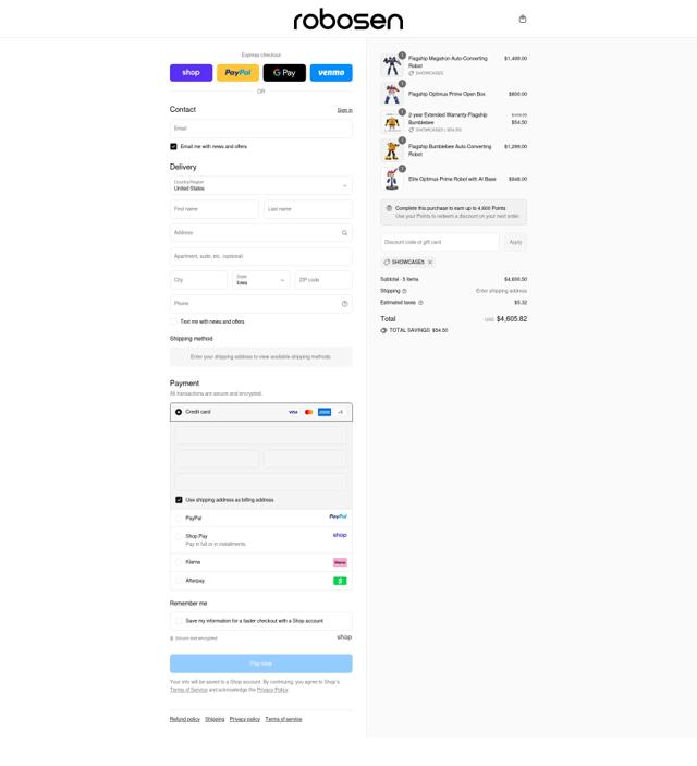 Robosen checkout page showing Robosen discount code box | Screenshot taken by SimplyCodes community member on Sep 13, 2025