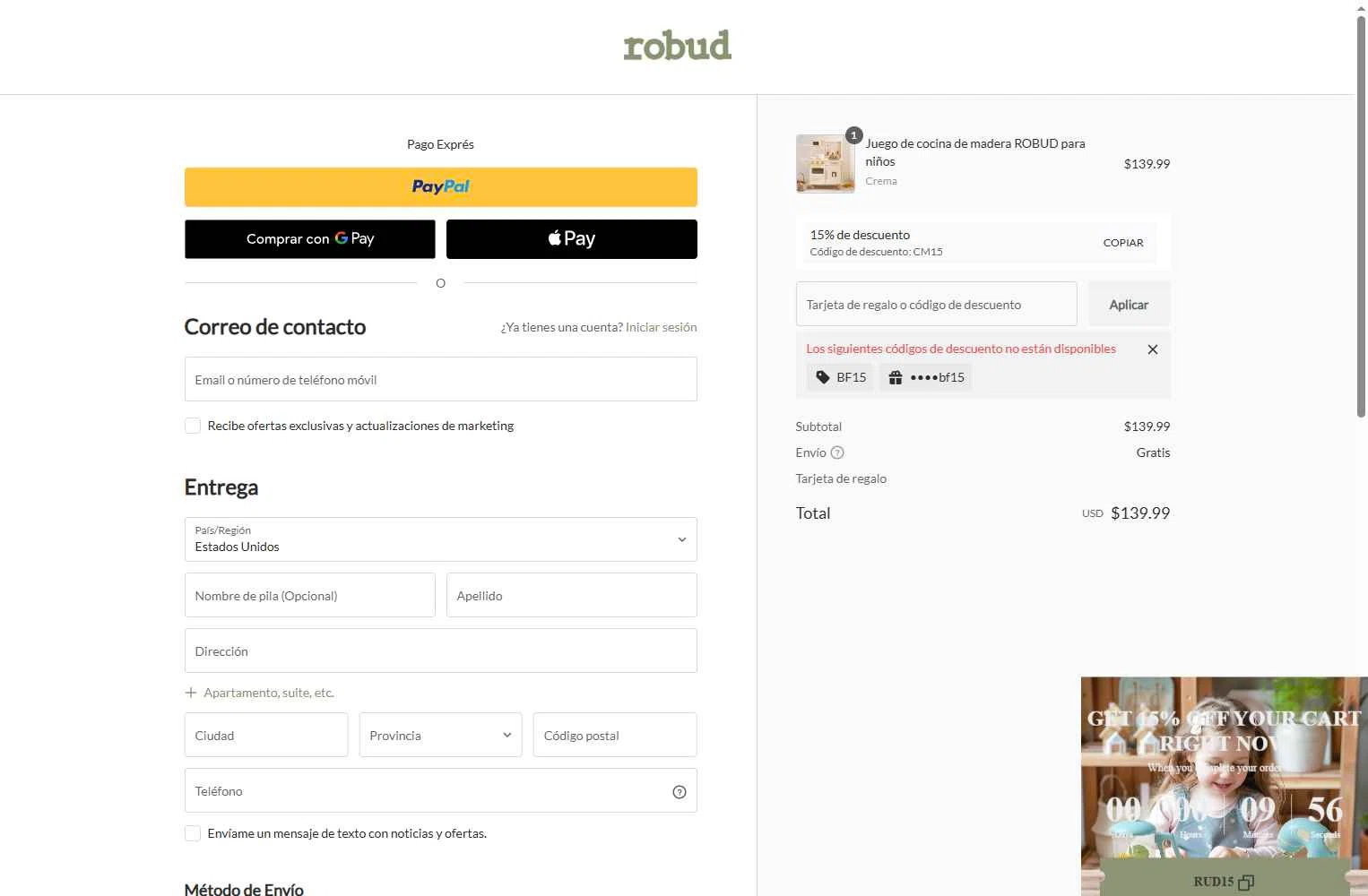 Robud checkout page showing Robud promo code box | Screenshot taken by SimplyCodes community member on Nov 30, 2025