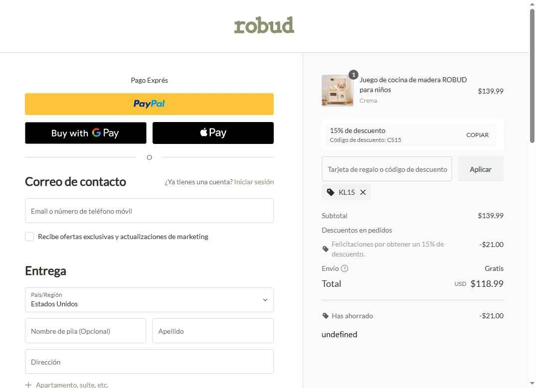 Robud checkout page showing Robud promo code box | Screenshot taken by SimplyCodes community member on Dec 23, 2025