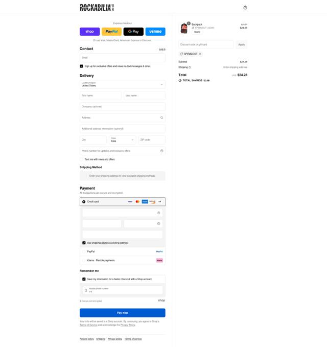Rockabilia checkout page showing Rockabilia discount code box | Screenshot taken by SimplyCodes community member on Sep 9, 2025