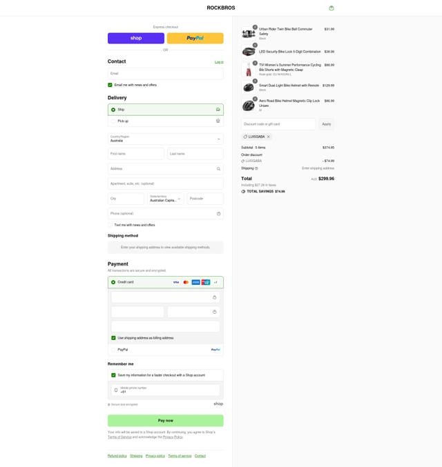 Rockbros checkout page showing Rockbros promo code box | Screenshot taken by SimplyCodes community member on Sep 5, 2025